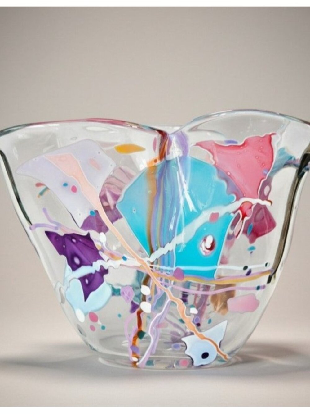 Signed Stephen Nelson Art Glass Vase With Abstract Multicolor Motif - Unique